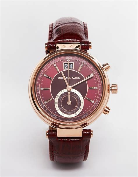 michael kors red sawyer leather mk2426 watch|Michael Kors Women's Sawyer Red Watch MK2426 .